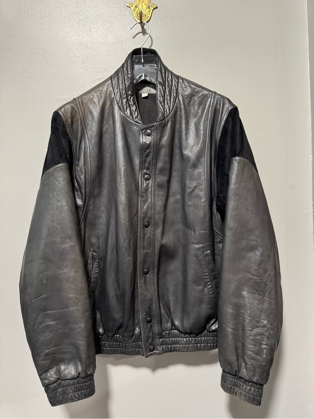 Vintage Alan Michael Black Leather Suede Bomber Jacket Men’s L 80s 90s